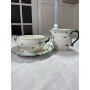 Gmunder KERAMIK 3 Pc Pitcher Platter Soup Bowl‎ Scattered Alpine Flowers Austria